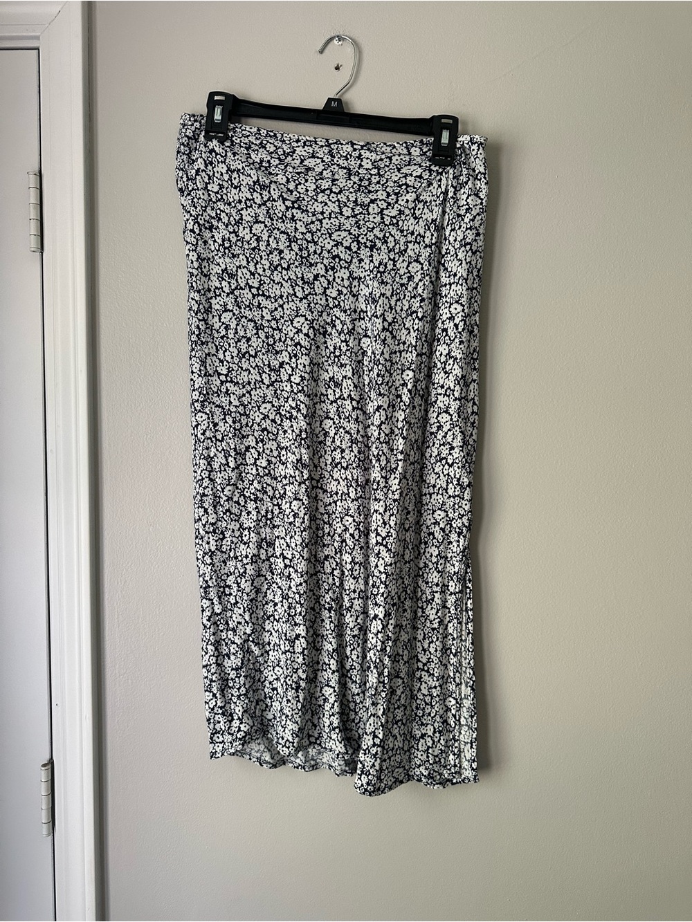 Navy and White Floral Midi Skirt